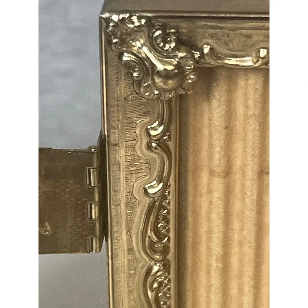 Vintage Gold Ornate Triple Folding Picture Frame Triptych Hinged Metal 5x7